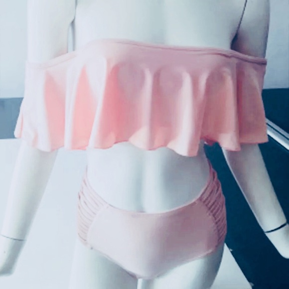 👙Pink Off the Shoulder High Waisted Bikini👙 - Picture 6 of 8